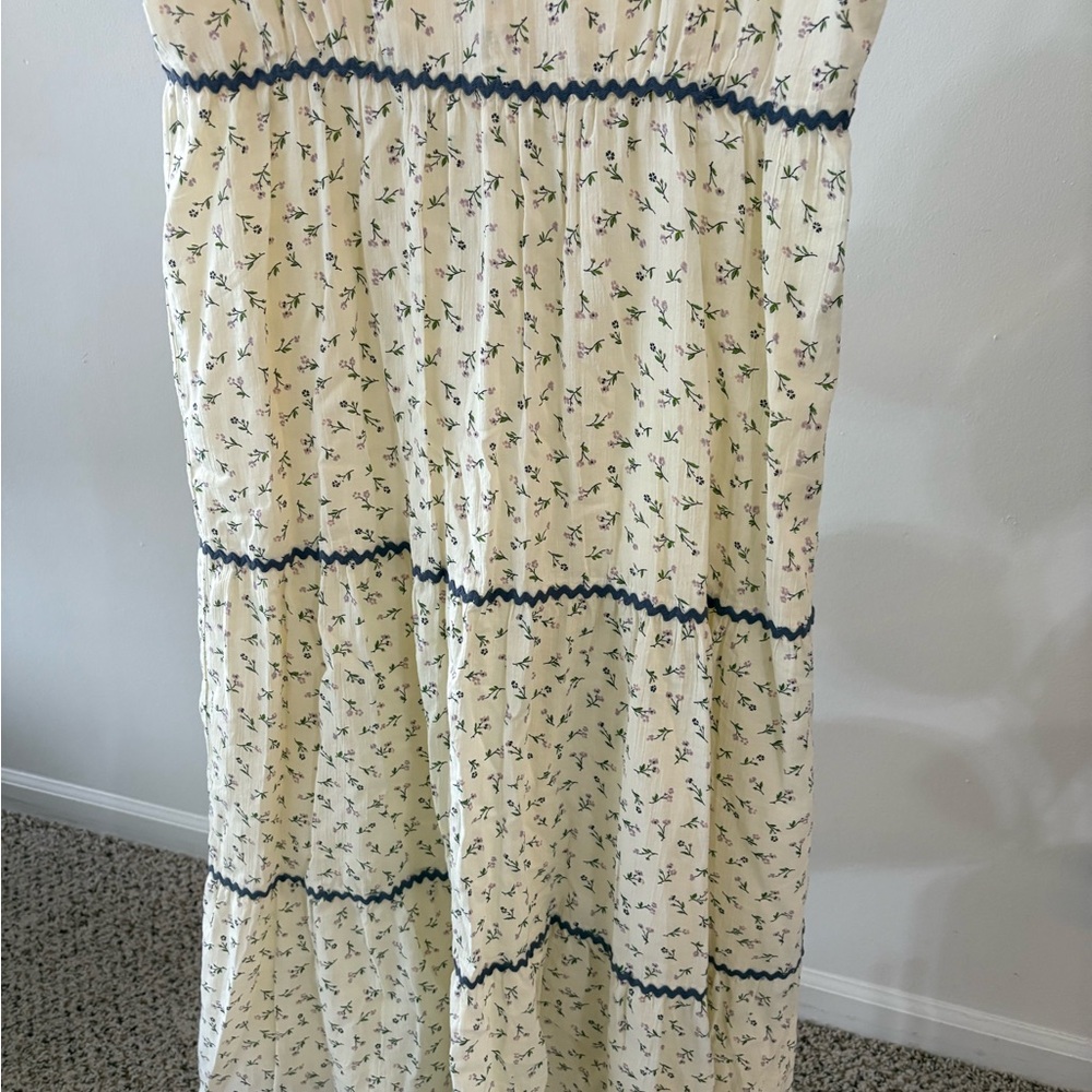 Madewell Cream Floral Midi Dress with Navy Trim - Picture 4 of 7